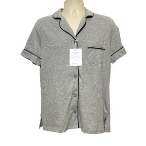 Pajamagram Grey Button Down Short Sleeve Pajama Shirt SM